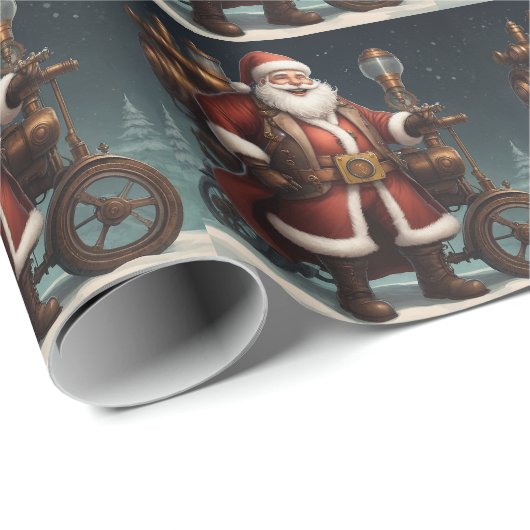 Santa's Steampunk Sleigh Geschenkpapier (Rolleneckpunkt)