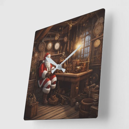 Santa's Steampunk Workshop Quadratische Wanduhr (Winkel)