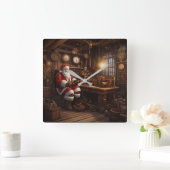 Santa's Steampunk Workshop Quadratische Wanduhr (Zuhause)