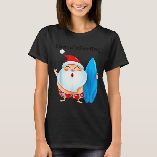 Santa's Surfing, Santa Christmas In July T-Shirt (Vorderseite)