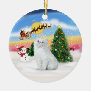 Santas Take Off - Weißer Perserkatze Keramikornament
