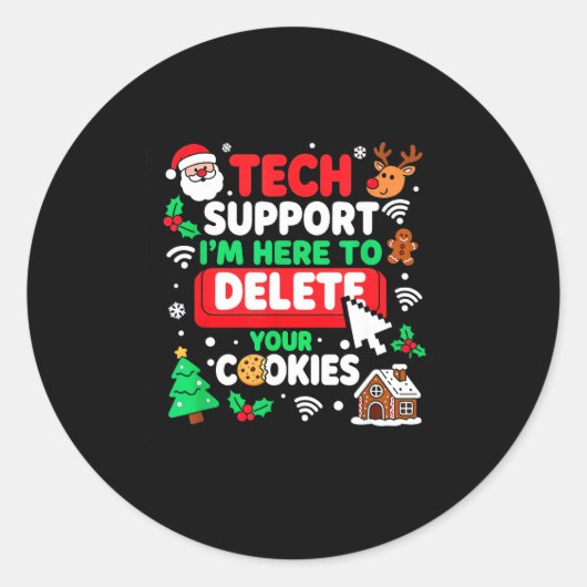 Santa's Tech Suprt Rebooting Christmas Computer Me Runder Aufkleber (Vorderseite)