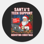 Santa's Tech Suprt_ Rebooting Christmas Funny Runder Aufkleber (Vorderseite)