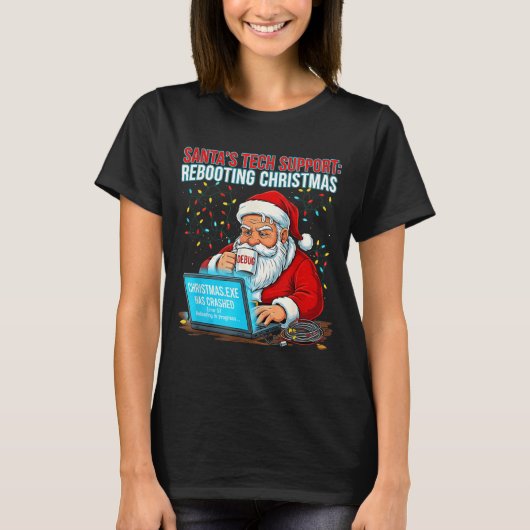 Santa's Tech Suprt_ Rebooting Christmas Funny  T-Shirt (Vorderseite)