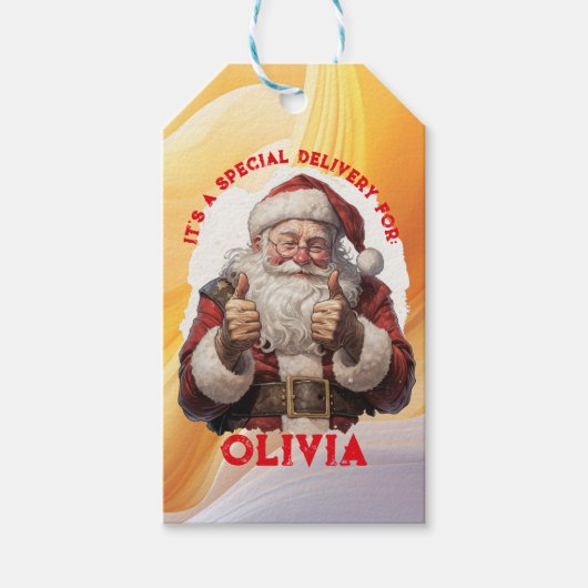 Santa's Thumbs-Up Personalized Gift Tag Geschenkanhänger (Vorderseite)
