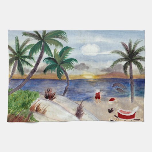 Santa's Tropical Beach Break Küchentuch (Horizontal)