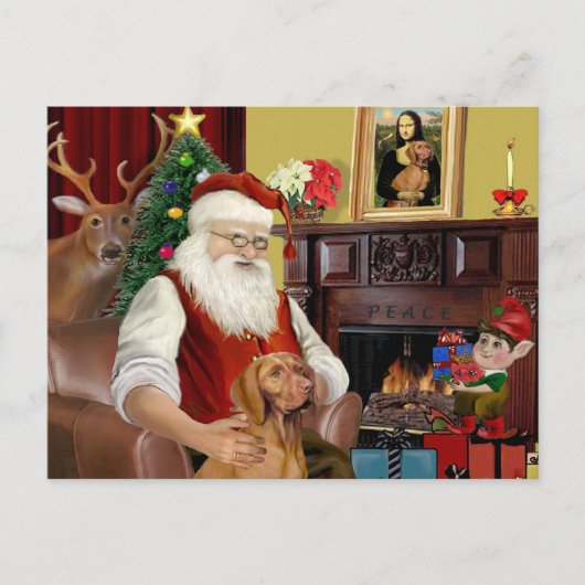 Santa's Vizsla Feiertagspostkarte (Vorderseite)