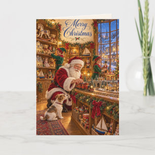 Santas Weihnachtsabend Spielzeugladen Zug Karte