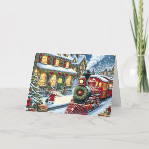 Santas Weihnachtsdorf Zug Feiertagskarte
