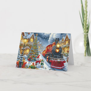 Santas Weihnachtsdorf Zug Feiertagskarte