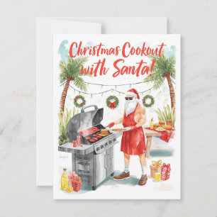 Santa's Weihnachtsgrillfest – Moderne Wasserfarbe Feiertagskarte