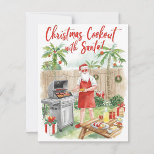Santa's Weihnachtsgrillfest – Moderne Wasserfarbe Feiertagskarte