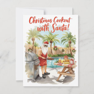 Santa's Weihnachtsgrillfest – Moderne Wasserfarbe Feiertagskarte