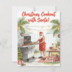 Santa's Weihnachtsgrillfest – Moderne Wasserfarbe Feiertagskarte