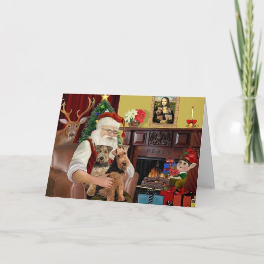 Santa's Welsh Terriers (TWO) Feiertagskarte (Vorderseite)