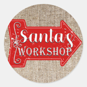Santas Werkstatt Pfeil Rustikales Weihnachtsfest Runder Aufkleber