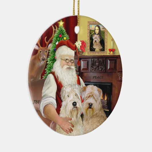 Santa's Wheaten Terriers (ZWEI) Keramikornament (Rechts)