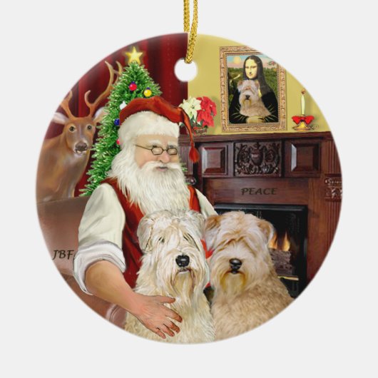 Santa's Wheaten Terriers (ZWEI) Keramikornament (Vorne)