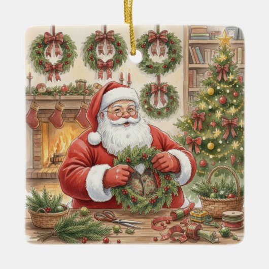 Santa's Workshop Wreath Maker Personalized Keramikornament (Vorderseite)