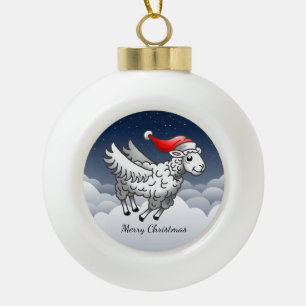 Santa's wunderbares Weihnachtslamm Keramik Kugel-Ornament