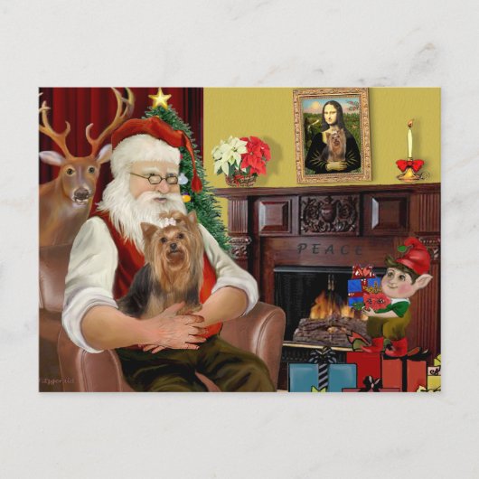 Santa's Yorkshire Terrier #7 Feiertagspostkarte (Vorderseite)