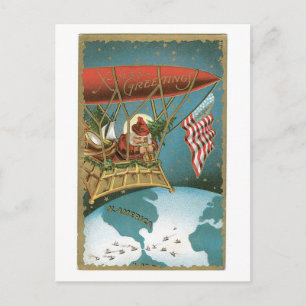 Santas Zeppelin - Amerikanischer Patriotismus Feiertagspostkarte