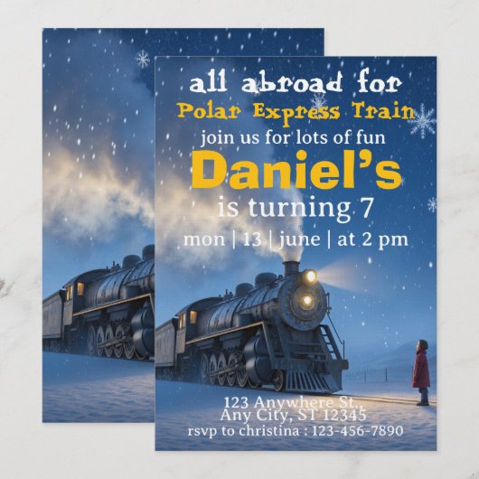 Santas Zug Polar Express Einladung (Vorne/Hinten)