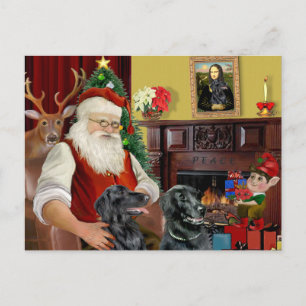 Santas zwei Flat Coated Retriever Feiertagspostkarte