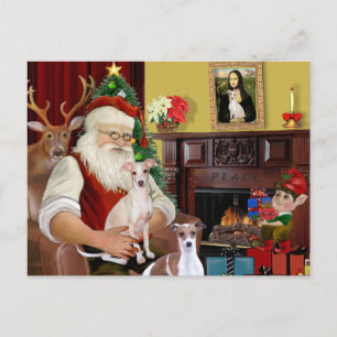 Santas zwei italienische Windhunde Feiertagspostkarte