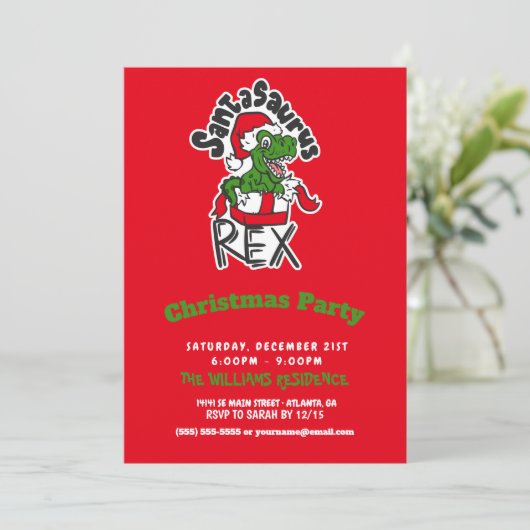 Santasaurus Rex Einladung (Stehend Vorderseite)