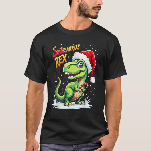 Santasaurus Rex Funny Dinosaur xmas Santa Hat Cand T-Shirt (Vorderseite)