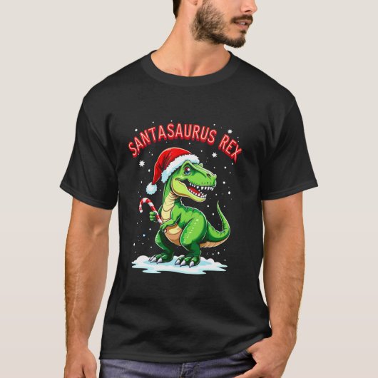 Santasaurus Rex Funny Dinosaur xmas Santa Hat Cand T-Shirt (Vorderseite)