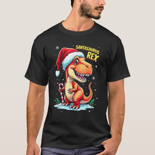 Santasaurus Rex Funny Dinosaur xmas Santa Hat Cand T-Shirt (Vorderseite)