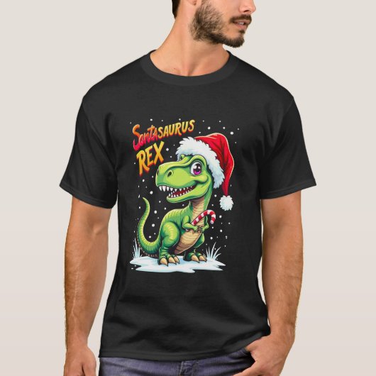Santasaurus Rex Funny Dinosaur xmas Santa Hat Cand T-Shirt (Vorderseite)