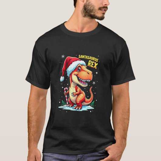 Santasaurus Rex Funny Dinosaur xmas Santa Hat Cand T-Shirt (Vorderseite)