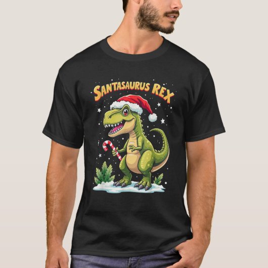 Santasaurus Rex Funny Dinosaur xmas Santa Hat Cand T-Shirt (Vorderseite)