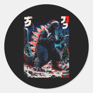 Santazilla japanisches Monster Kaiju Dinosaurier W Runder Aufkleber