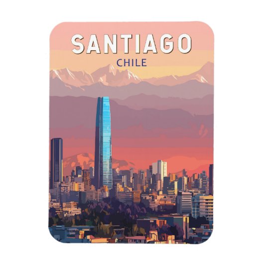 Santiago Chile Illustration Reisen Vintag Magnet (Vertikal)