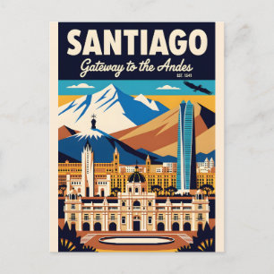 Santiago Chile Retro-Reiseposter-Kunst Postkarte