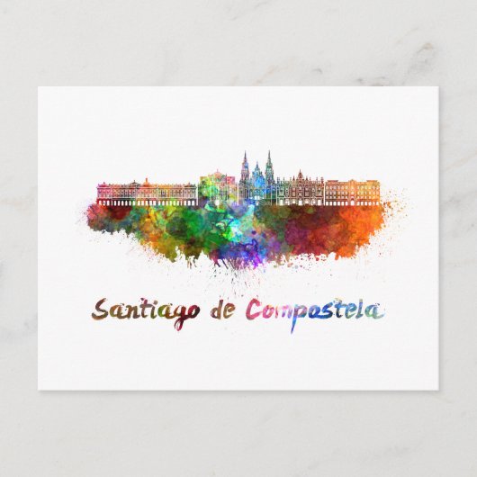 Santiago Compostela Von skyline im Watercolor Postkarte (Vorderseite)