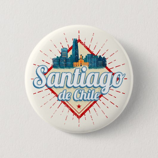 Santiago de Chile Stadthotel Retro Skyline Button (Vorderseite)
