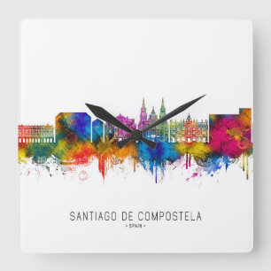 Santiago de Compostela Spanien Skyline Quadratische Wanduhr