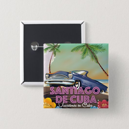 Santiago de Cuba - Kuba-Reiseplakat Button (Vorne & Hinten)
