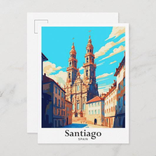 Santiago Spain Art Vintage Postkarte (Vorne/Hinten)