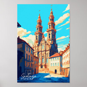 Santiago Spain Vintage Illustration Poster