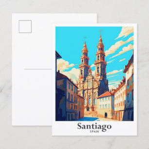 Santiago Spanien Kunst Vintage Reise Illustration Postkarte