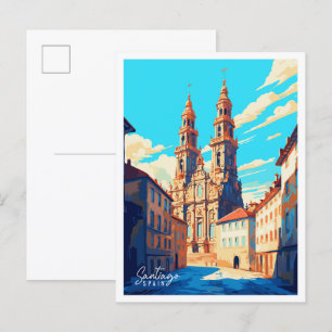 Santiago Spanien Vintage-Reiseillustration Postkarte