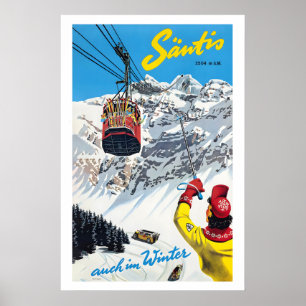 Säntis Berg 2504 m Schweiz Vintage Skier Poster