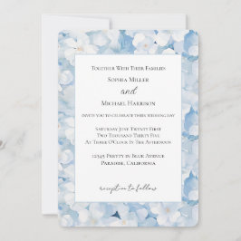 Santorin Blau Weiße Blumige Hochzeit Einladung