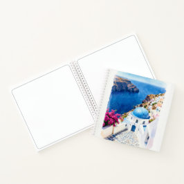 Santorin Blaue Kuppel Wasserfarbenposter Notizblock